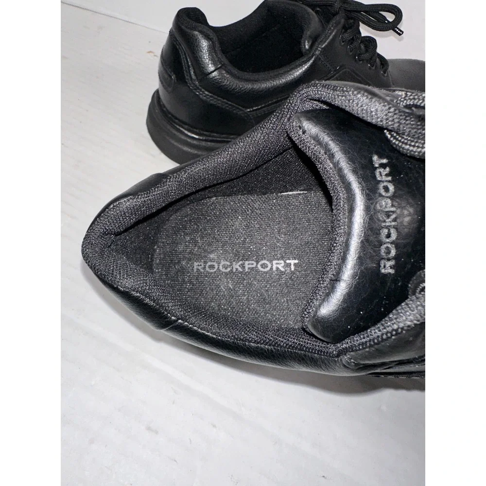Rockport Mens 8.5 XW Black Leather Walking Shoes Lace Up Padded Collar‎ RP7210